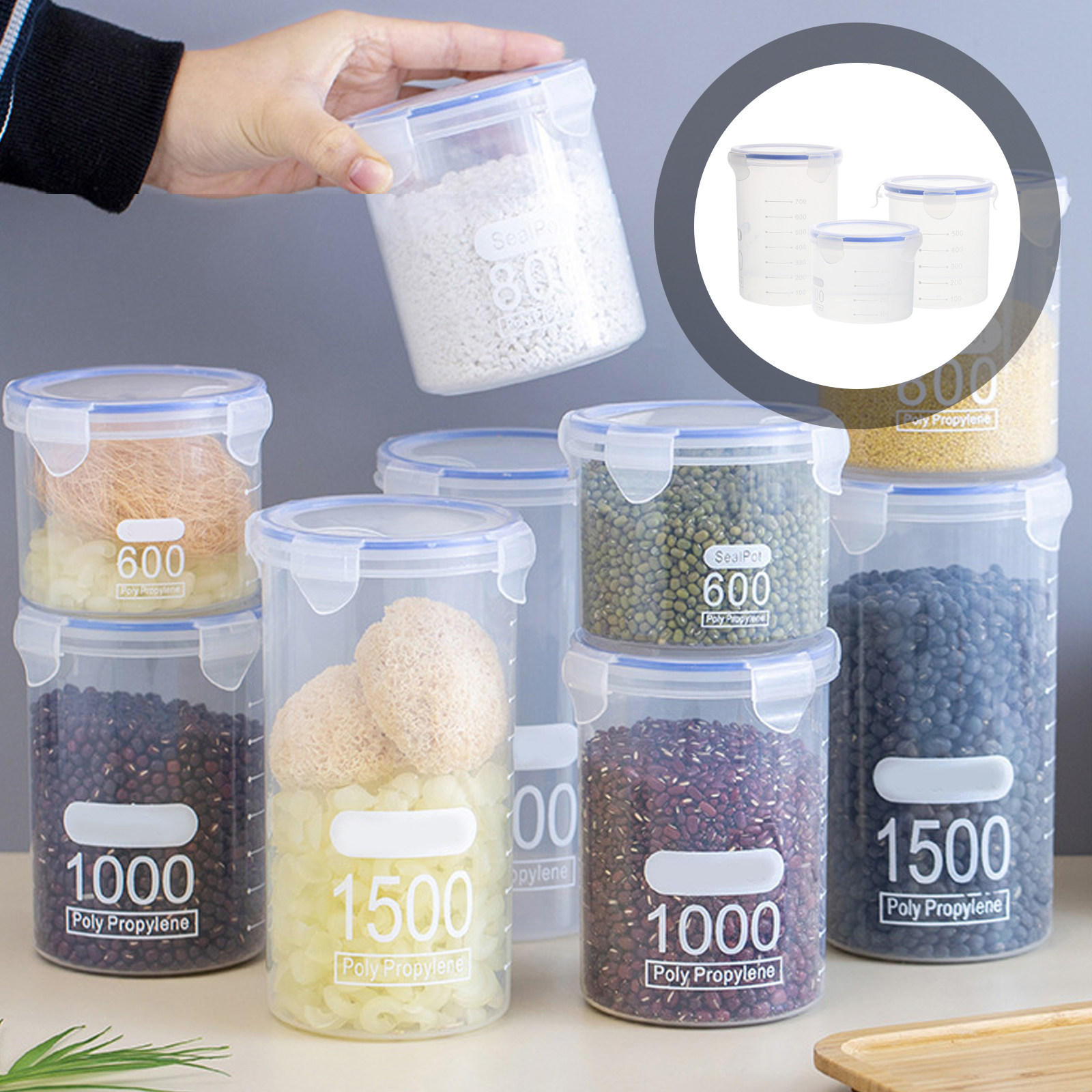 Food Storage Containers - Luftdichte Lebensmittelbehälter 6er-Pack Transparente Kunststoff-Getreidebehälter Küchen-Vorratsdosen